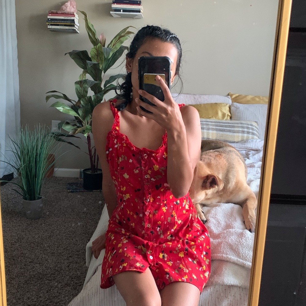 mini red floral dress